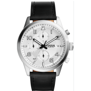 Watch strap Fossil FS5136 Leather Black 22mm
